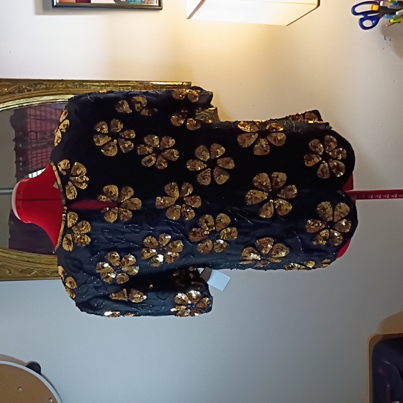 Lawrence Kozar NY Vintage Black and Gold Floral Sequin Top - Picture 5 of 6